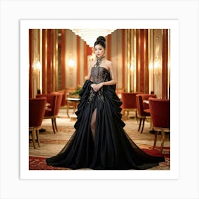 Asian Elegance Personified As A Lady Poised In High End Attire High Fashion Venue Ambient Lighting (2) Art Print