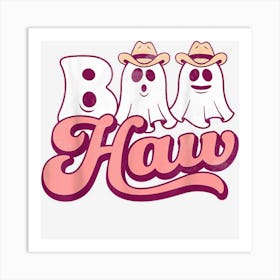 Retro Groovy Boo Haw Western Cowboy Cowgirl Ghost Halloween Art Print