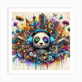 Panda With Headphones 2 Art Print