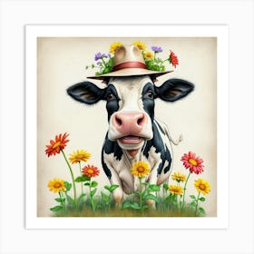 Cow With Flowers 11 Art Print