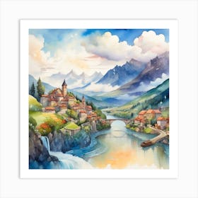 Watercolor Of A Village Art Print