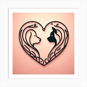 Two Dogs In A Heart Art Print