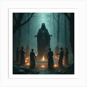 Dark Sorcerer Summoning Spirits In A Ritual Circle 1 Art Print