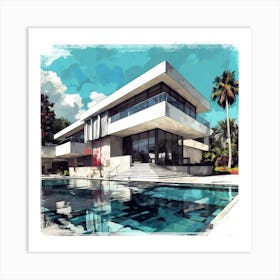 Modern House With A Pool Art Print