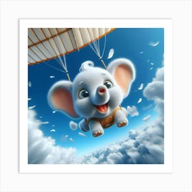 Cute Elephant Flying In The Sky Art Print