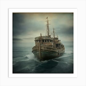 Old Ship In The Sea Art Print