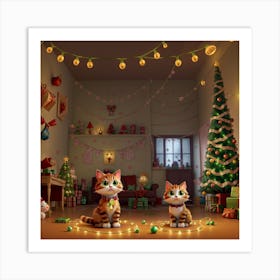 Lonely cats on Christmas Art Print