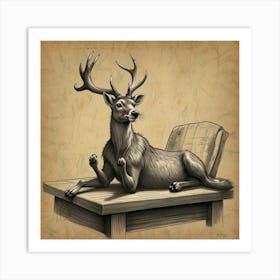 Deer On A Table Art Print