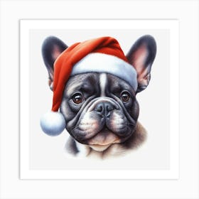 French Bulldog Santa Hat 2 Art Print