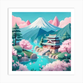 Japanese Landscape Low Poly (15) Art Print