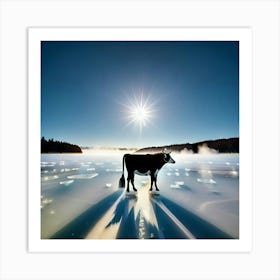 Cow on ice Art Print