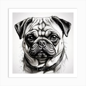 Pug Dog black and white Art Print