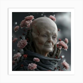 Old Woman With Flowers Art Print