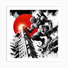 Mecha-Robot On Skyscraper Art Print