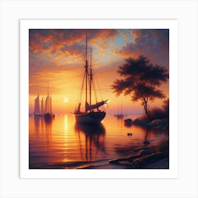 Sunset Sailboats 1 Art Print