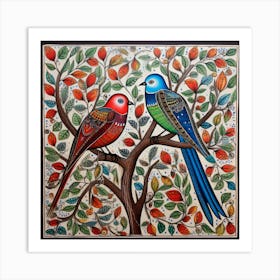 Birds On A Tree By Aditya Kumar Madhubani Painting Indian Traditional Style Art Print
