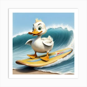 Duck On Surfboard 2 Art Print