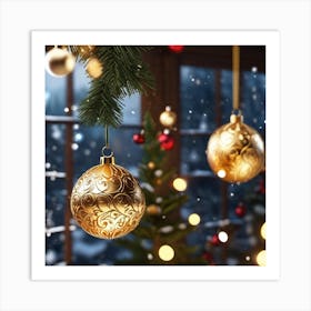 Christmas Ornaments In The Window Art Print