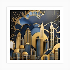 Deco City Skyline textured monochromatic Art Print