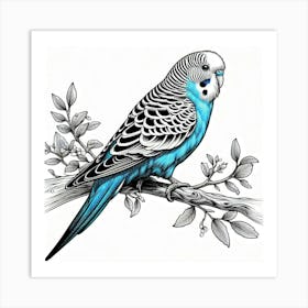 Line Art budgerigar 2 Art Print