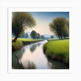 River In A Field Art Print