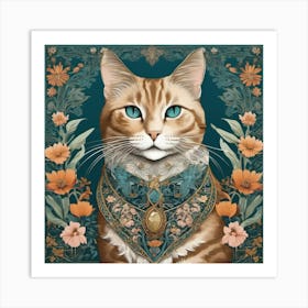 Cat In Floral Dress Art Print