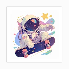 Astronaut Skateboarding 7 Art Print