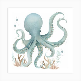 Sleepy Storybook Style Octopus Art Print