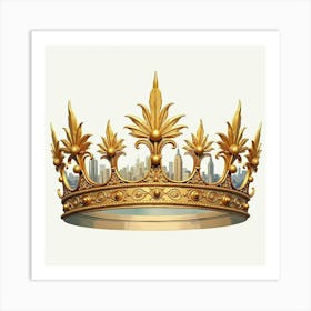 Gold Tiara, Watercolor, Majestic Cityscape 1 Art Print