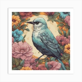 Bird In Flowers Art Print