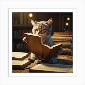 Cat Reading Book Art Print