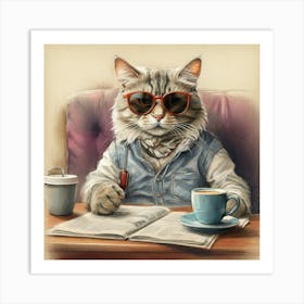 Cat With Glasses 10 Art Print