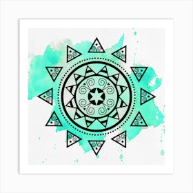 Mandala with Green Watercolor Background Art Print