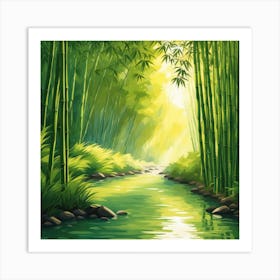 A Stream In A Bamboo Forest At Sun Rise Square Composition 268 Art Print