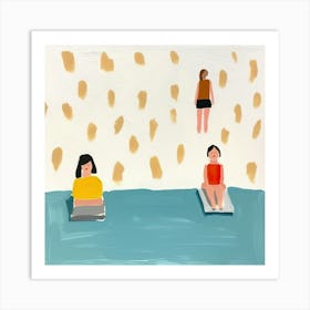 At The Pool, Tiny People Illustration 2 Art Print