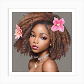 Afro Girl With Flowers 1 Art Print