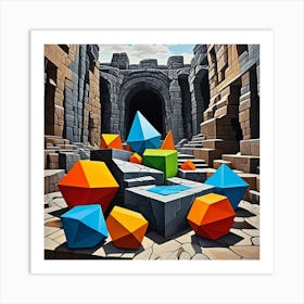 Ellora Caves, India Cubism Style Art Print