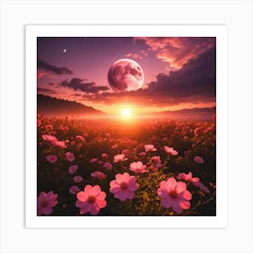 Pink Moon Flowers At Sunset Art Print