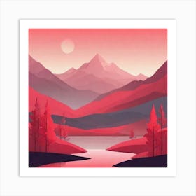 Misty mountains background in red tone 30 Art Print