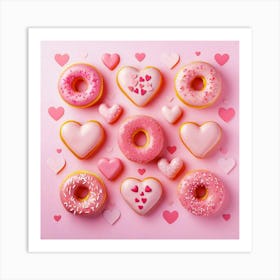 Donuts On Pink Background Art Print