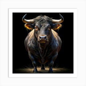 Close Up Portrait Of A Black Bull With Horns Art Print