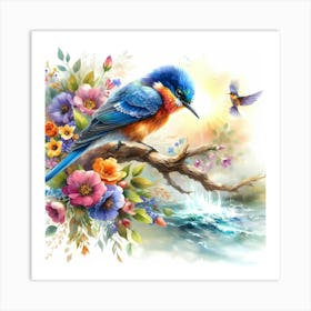 Bird With Flowers Art Print