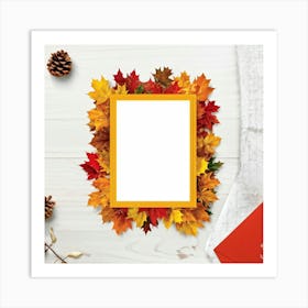 Autumnal Leaf Illustration One Central Maple Foliage Display Flanked By Smaller Elements Of Orange (5) Art Print