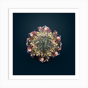 Vintage Small Flowered Pancratium Flower Wreath on Teal Blue n.2596 Art Print
