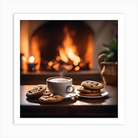 Coffee And Cookies In Front Of Fireplace Art Print