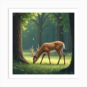 Graceful White Tailed Deer Grazing In The Forest 2 Art Print