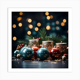 Christmas Decorations On A Table Art Print