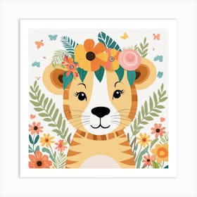 Floral Cute Baby Lion Nursery Illustration (29) Art Print