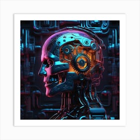 Robot Head With Gears Art Print