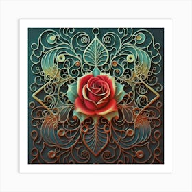 Stylized and intricate geometric black rose 19 Art Print